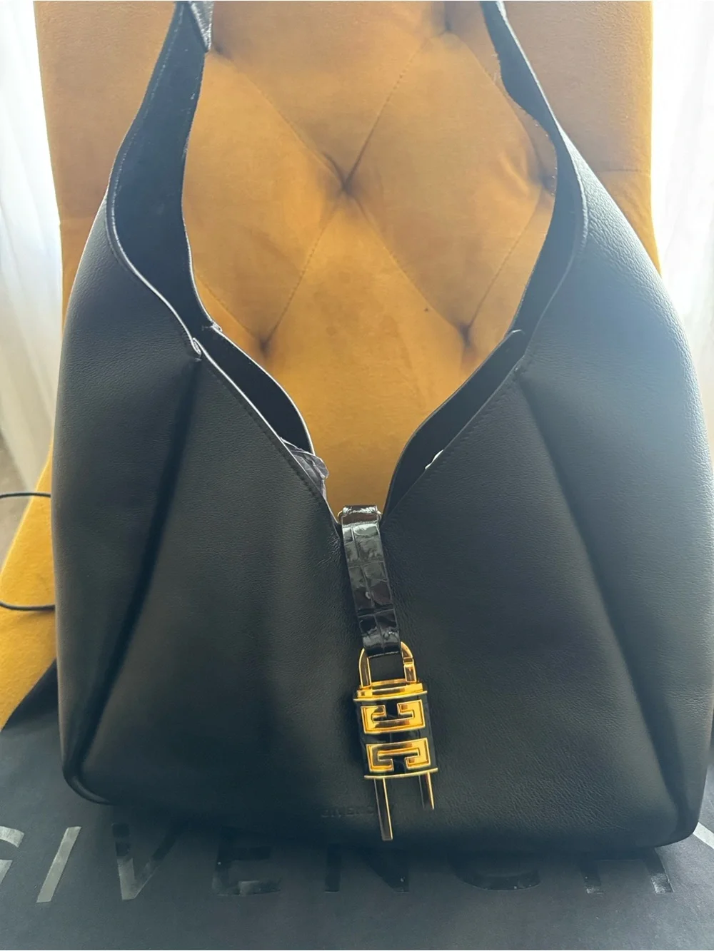 Givenchy Black Grained Leather Medium G Hobo with Padlock